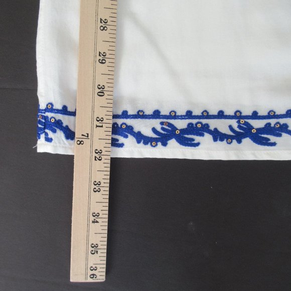 Lulus Womens Sz. S Long Sleeve Embroidered Tie Neck Boho Mini Dress White Blue - Picture 8 of 12